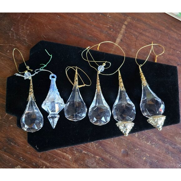 VTG Acrylic Faceted Teardrop 5" Christmas Ornaments String Hangers Lot of 6 - Picture 1 of 14